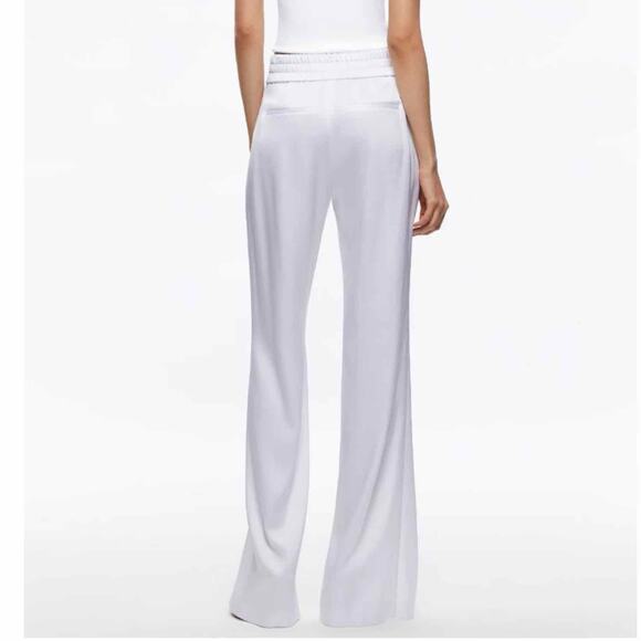 Alice + Olivia Jody Satin High-Waist Slit Front Pant White Size US 2 - Picture 3 of 13
